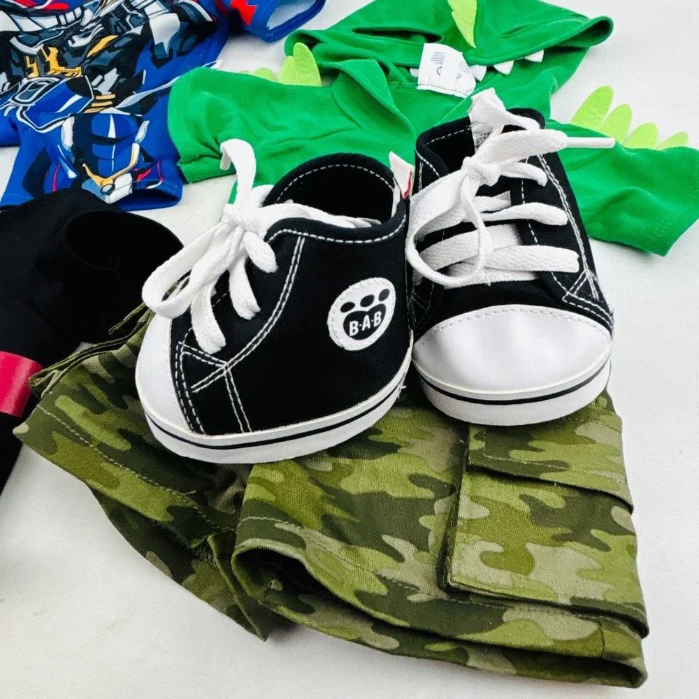 Build A Bear Clothing Lot Hooded Dino Tee Camo Shorts Sneakers Ninja Transformer